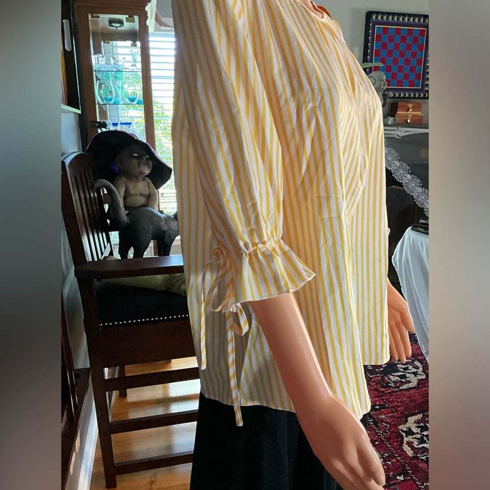NWOT Yellow and White Striped Blouse